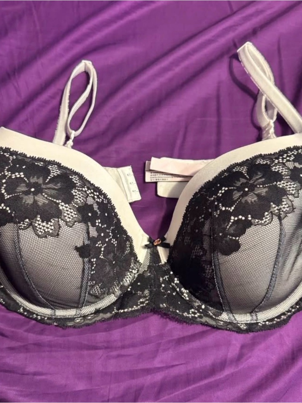 Victoria's Secret Ivory Bra with Black Lace Overlay